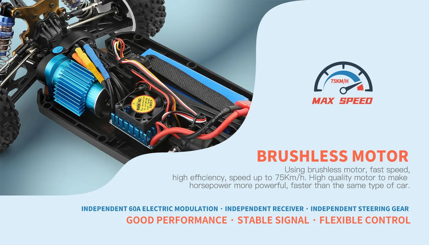 New WLtoys 124007 1/12 Brushless RC Car — 4WD 75KM/H Off-Road Drift with 2.4G One-Hand Remote, Racing Toy for Kids & Boys Gift
