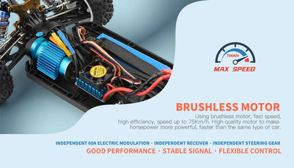 New WLtoys 124007 1/12 Brushless RC Car — 4WD 75KM/H Off-Road Drift with 2.4G One-Hand Remote, Racing Toy for Kids & Boys Gift