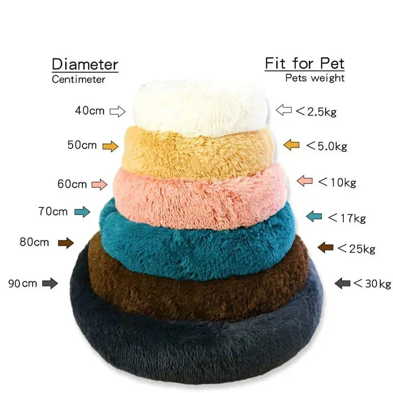 Super Soft Round Pet Bed (40-90cm) for Large Dogs & Cats | Long Plush Dog House for Winter Warmth | Comfortable Sleeping Space for Medium Pets