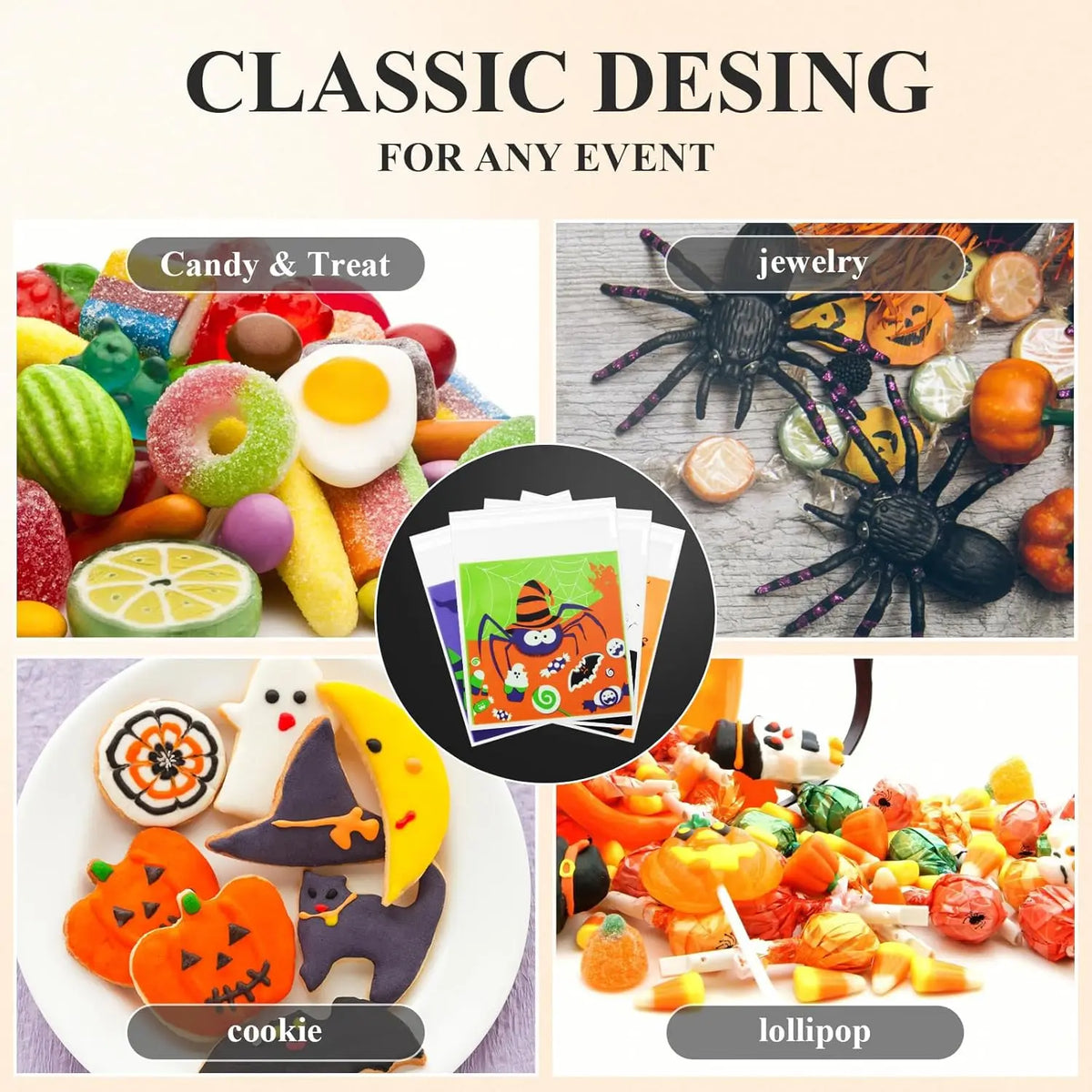 Halloween Candy Bags - Clear Self-Adhesive Treat Bags for Party Favors, Cookies & Gifts