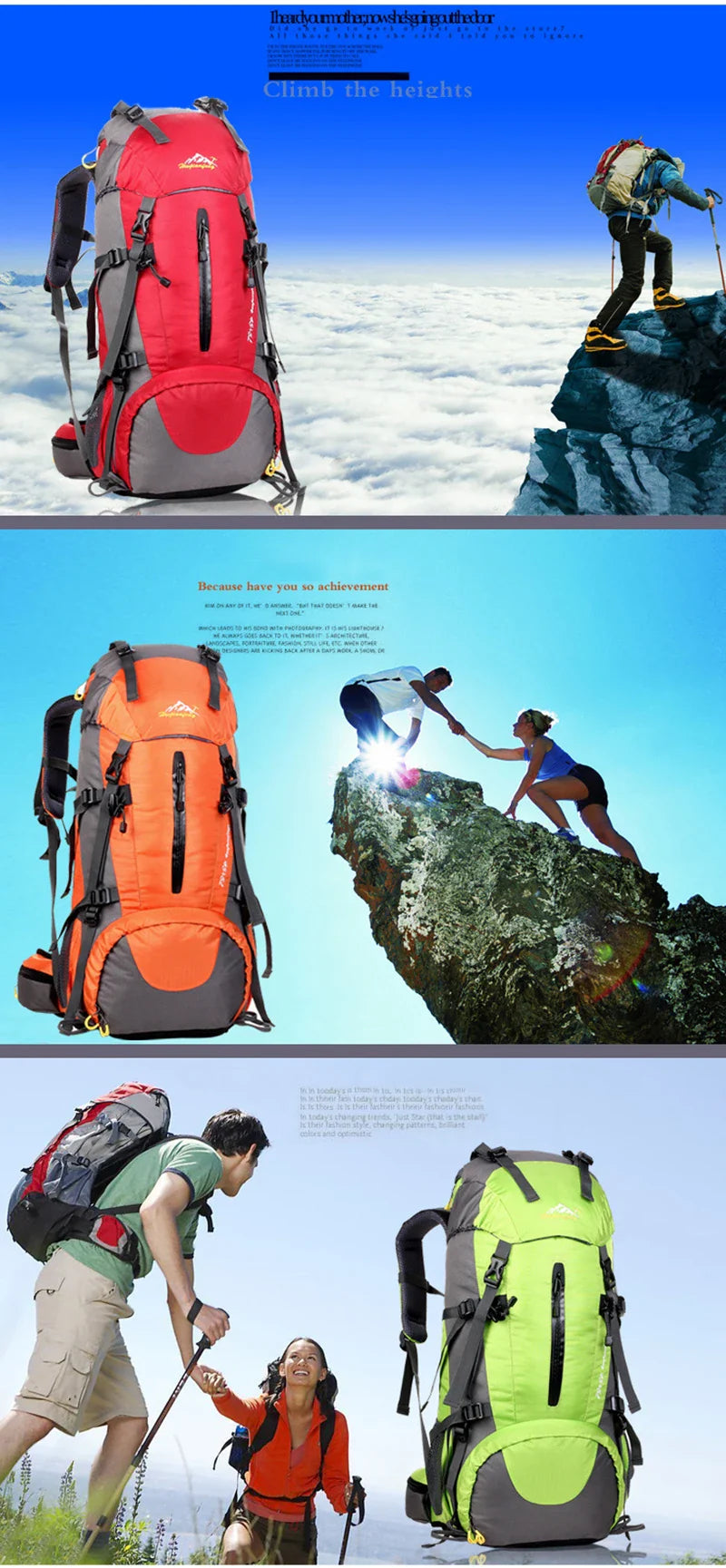 50L Hiking & Camping Backpack — Waterproof Multi-Function Trekking Bag for Women & Men