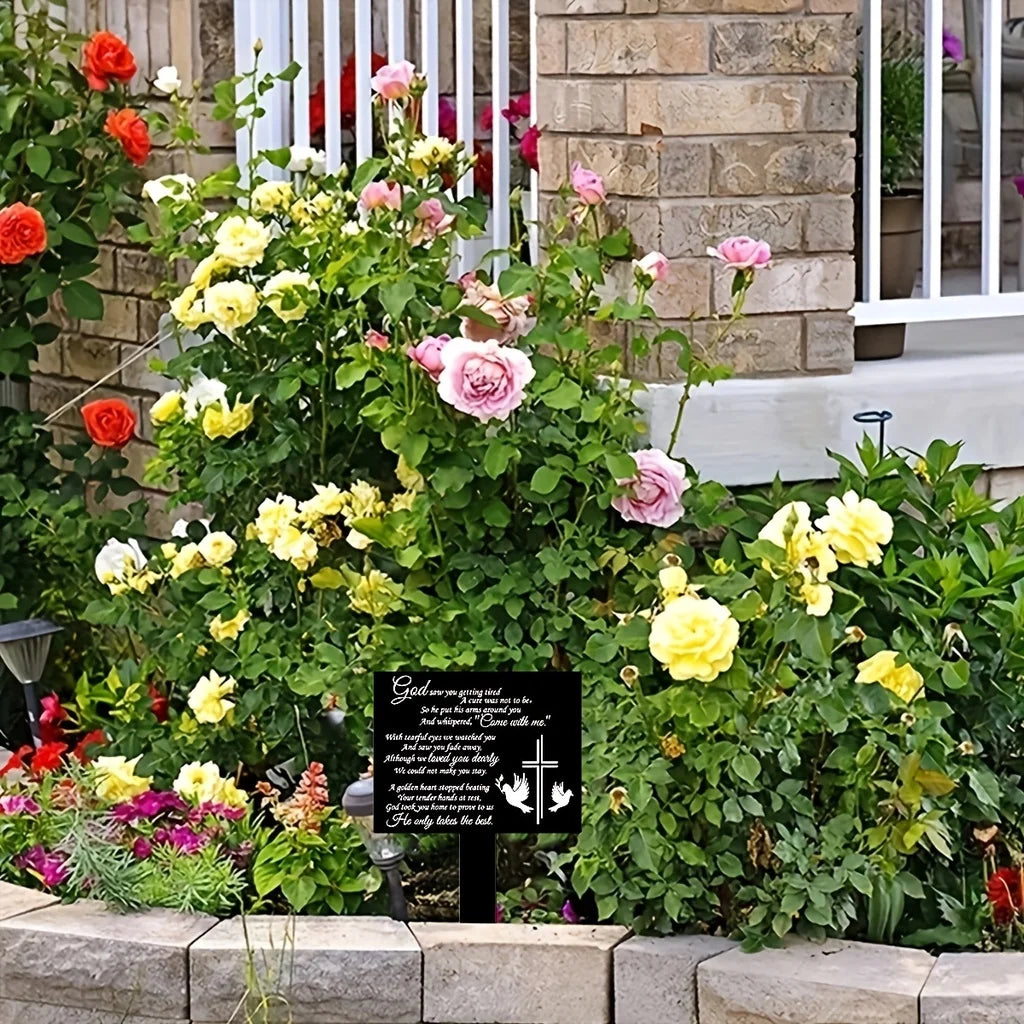 Waterproof Memorial Suncatcher Grave Marker – Black Remembrance Plaque Stake with Dove for Cemetery & Garden