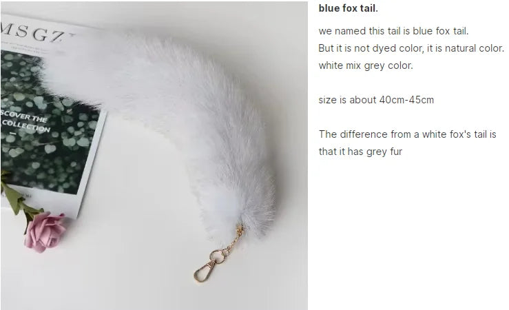 Real Fox Fur Tail Keychain – Large Natural Fur Pendant for Cosplay, Bags, Cars, and Women