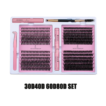 DIY False Eyelashes Cluster Extensions Kit – Natural Individual Lashes with Glue, Remover, Lash Brush & Tweezers