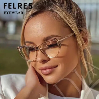 Transparent Cat Eye Reading Glasses - Ultralight TR90 Computer Eyewear with Spring Hinge for Women