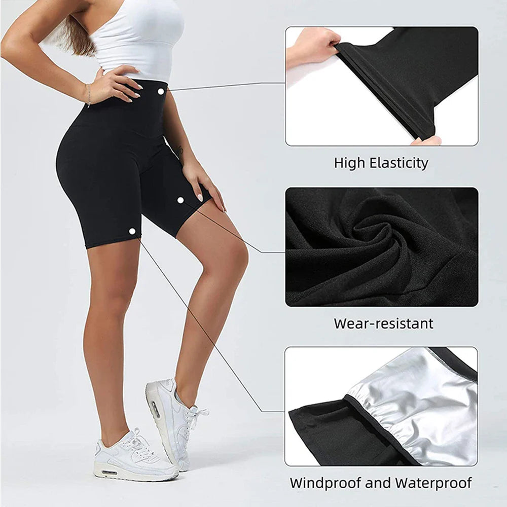 Women’s Sauna Sweat Suit Shorts – Waist Trainer Body Shaper with Pockets for Fitness, Gym & Weight Loss
