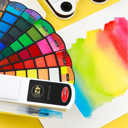 18–42 Color Solid Watercolor Set – Foldable Travel Paint Kit with Water Brush Pen & Fan-Shaped Art Painting Tools