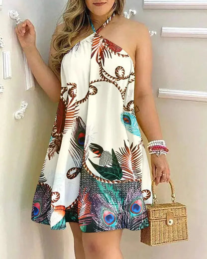 Floral Print Halter Neck Boho Dress – Backless Summer Spring Women’s Fashion Casual Elegant Sundress Clothing