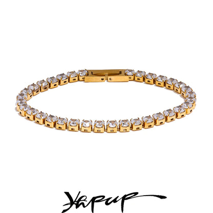 Yhpup 4mm Cubic Zirconia Chain Bracelet – Stainless Steel Shiny Bangle for Women, Premium Waterproof Fashion Jewelry