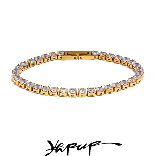 Yhpup 4mm Cubic Zirconia Chain Bracelet – Stainless Steel Shiny Bangle for Women, Premium Waterproof Fashion Jewelry