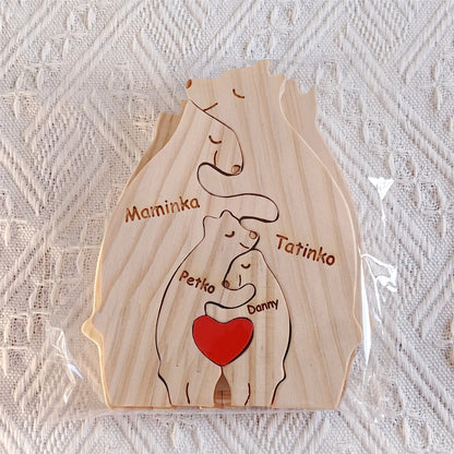 Personalized Wooden Bear Family Puzzle – Custom Name Home Decor, Thanksgiving & Christmas Gift for Mom & Baby