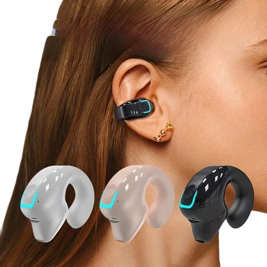 Ear Clip Wireless Bluetooth Earphones – Bone Conduction TWS Sport Headset with Mic, Noise Cancelling & High-Quality Sound for Active Use