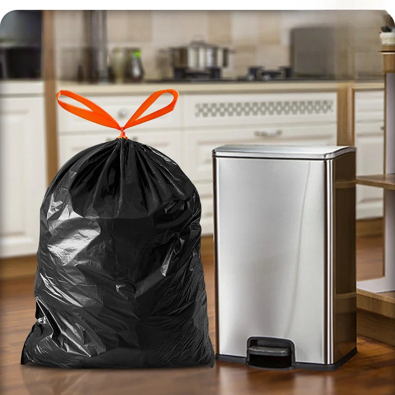 Extra Large Drawstring Garbage Bags – Thickened Black Waste Bags for Kitchen, Hotel & Commercial Sanitation