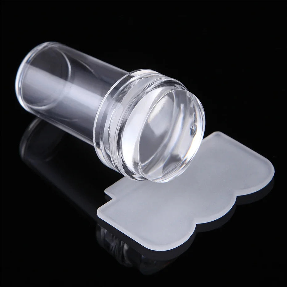 Transparent Nail Art Stamper Kit - French Manicure Stamping Plate, Scraper & Polish Tools