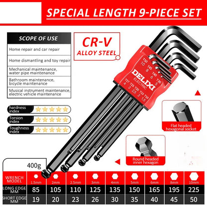 DELIXI ELECTRIC Allen Key Set - Metric Hex Wrench Screwdriver Kit with Long Torque Handles for Motorcycles & Bicycles