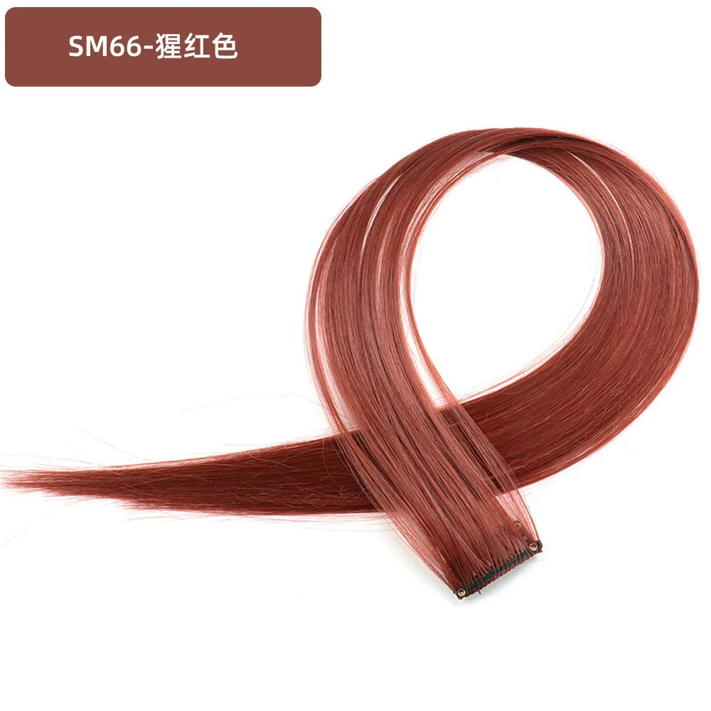 22-Inch Rainbow Highlight Synthetic Hair Extensions – Long Straight Colorful Hairpiece for Women & Kids