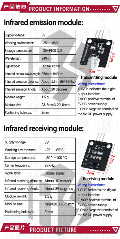 BS 1Set IR Infrared Transmitter & Receiver Module – 38kHz Digital Sensor with Remote Control for Arduino
