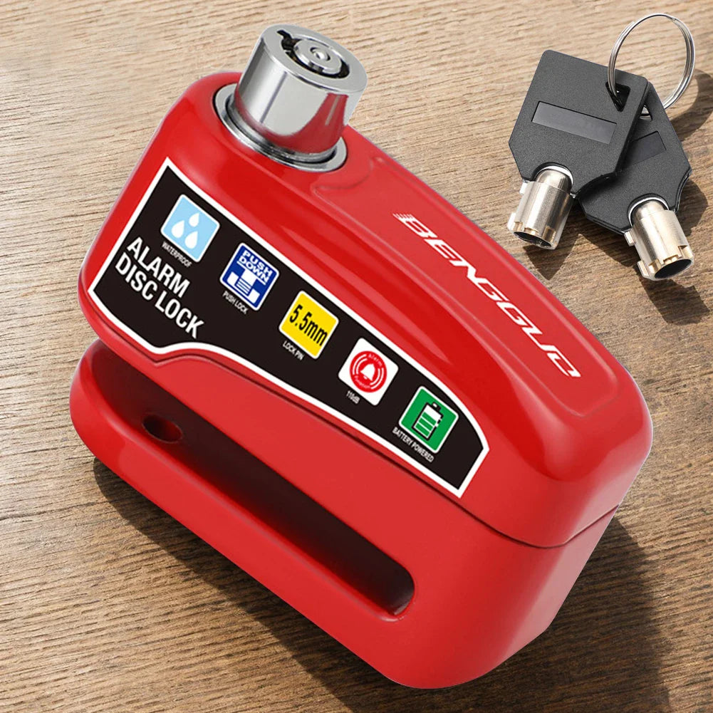 Motorcycle & Bicycle Alarm Disc Brake Lock — Anti-Theft Wheel Lock with Keys for Motorcycles, Scooters & E-Bikes