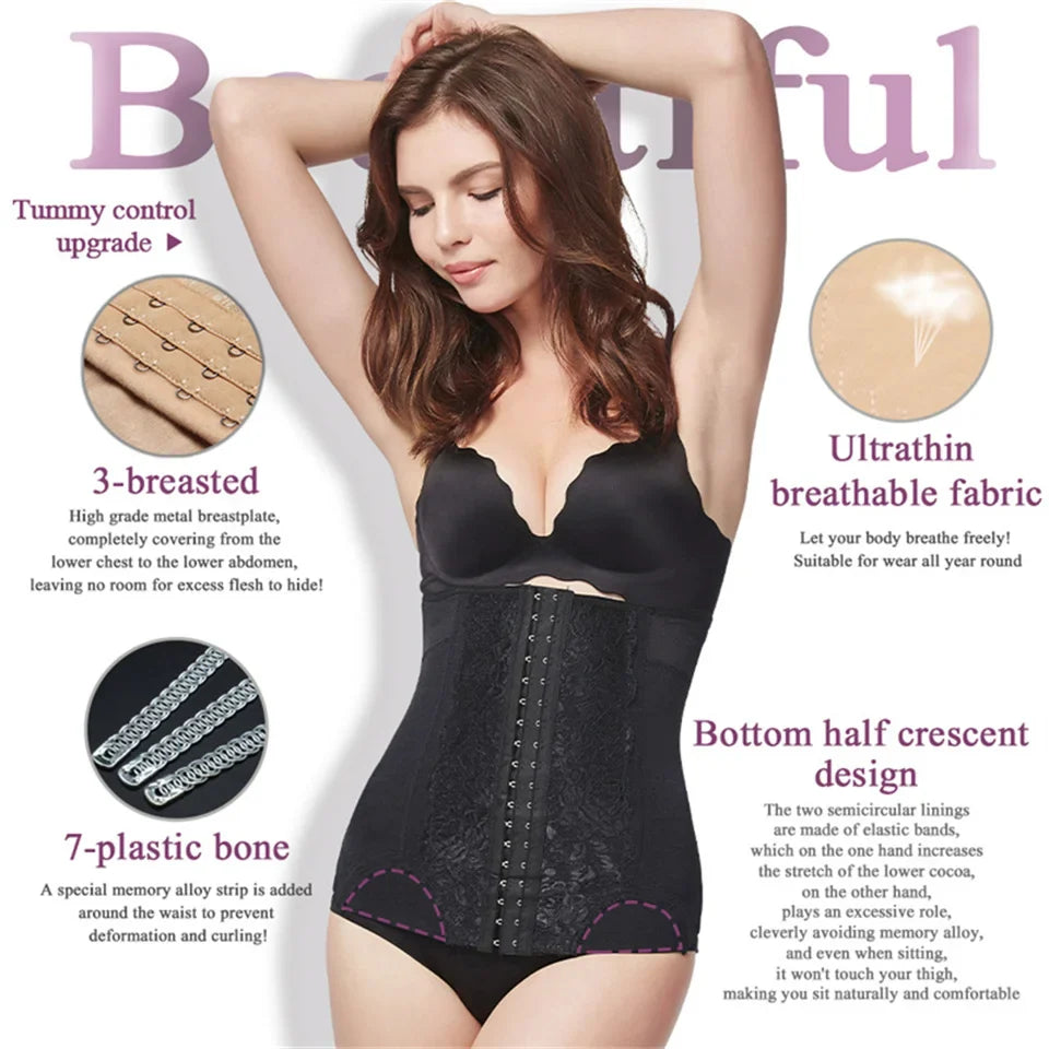 Colombian Mesh Embroidered Waist Trainer Corset Body Shaper for Women – Belly Control Shapewear
