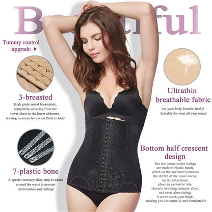 Colombian Mesh Embroidered Waist Trainer Corset Body Shaper for Women – Belly Control Shapewear