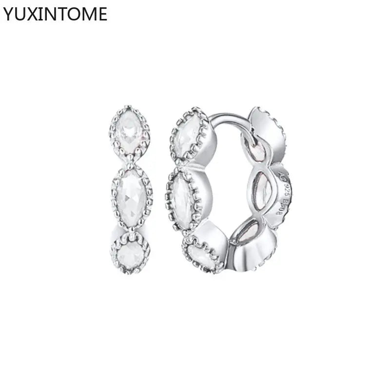925 Sterling Silver White Zircon Hoop Earrings for Women – Fashion Geometric Crystal Silver Earrings Fine Jewelry Elegant Daily Wear Jewelry