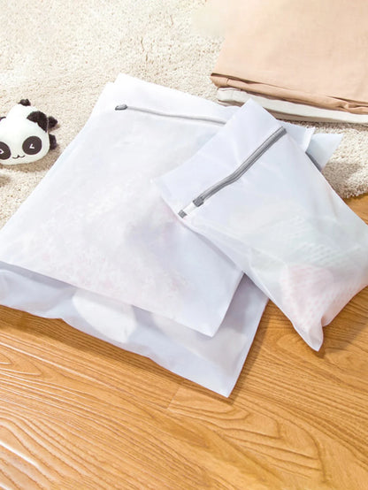 3-Piece Purple Mesh Laundry Bag Set — Zippered Clothes Washing Care Bags