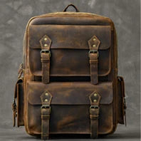 Vintage Crazy Horse Leather Backpack for Men — 17" Laptop Travel Rucksack Cowhide Hiking Bag M815