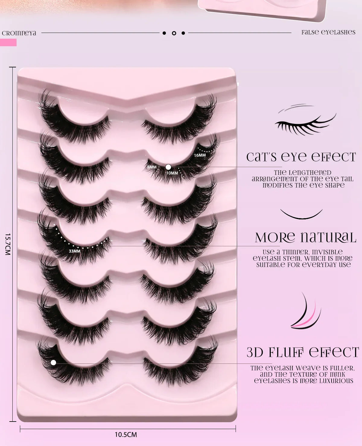 GROINNEYA Cat Eye False Eyelashes – Natural Long Clear Band Winged End Faux Mink Lashes for Eye-Enhancing Makeup