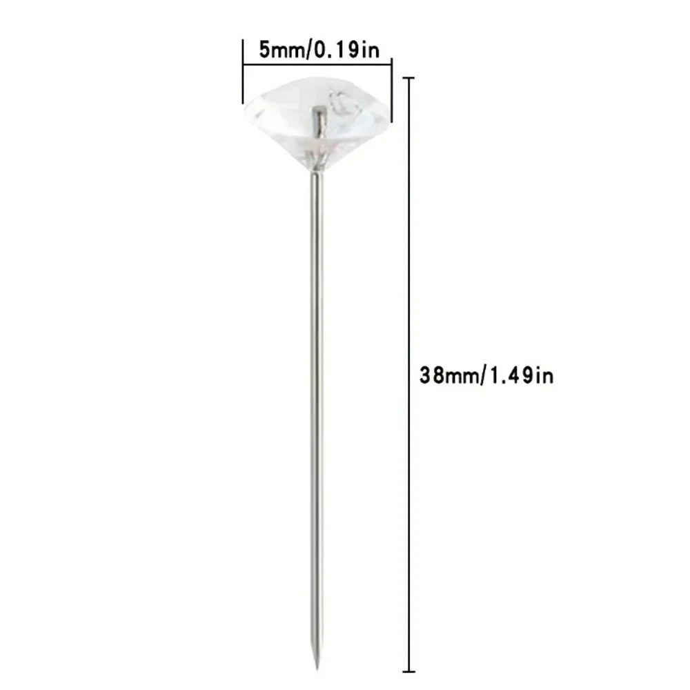 100/200PCS Diamond Rhinestone Sewing Pins – Straight Head Positioning Needles for DIY Crafts & Sewing Tool Accessories