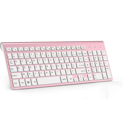 Wireless AZERTY Keyboard 2.4G USB — Ultra-Thin, Silent, Ergonomic French Keyboard for PC & Laptop, Pink/Grey/Silver