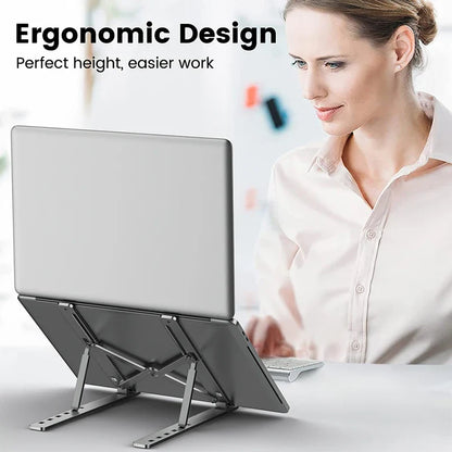 Adjustable Aluminum Alloy Laptop Stand - Foldable & Portable Notebook Holder for Cooling and Ergonomic Comfort - Non-Slip Bracket for Computer