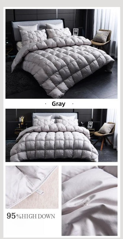White Goose Down Comforter – Thick Winter 3D Bread Blanket with Luxury Pinch Pleat for Single & Double Beds