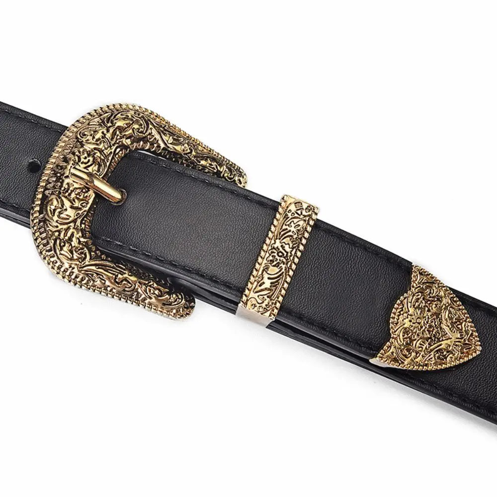 Vintage Carved Needle Buckle Belt — PU Leather Punk Hip Hop Rock Style Unisex Jeans Belt, Y2K Fashion Accessory
