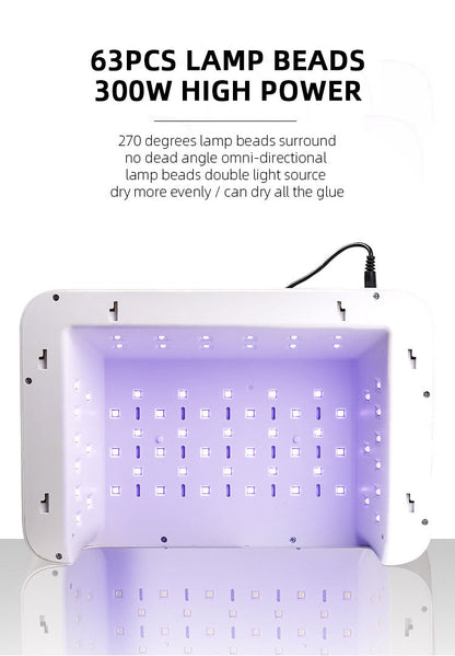 300W High-Power Nail Dryer Lamp with Hand Pillow – 63 LED UV Lamp for Press-On Nails & Gel Curing Machine