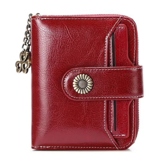 Genuine Leather Short Wallet for Women — Slim Hasp & Zipper Mini Purse, Portable Coin & Card Holder