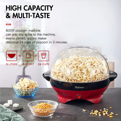 6-Quart Electric Popcorn Maker with Nonstick Plate & Quick-Heat Stirring – Cool Touch Handles