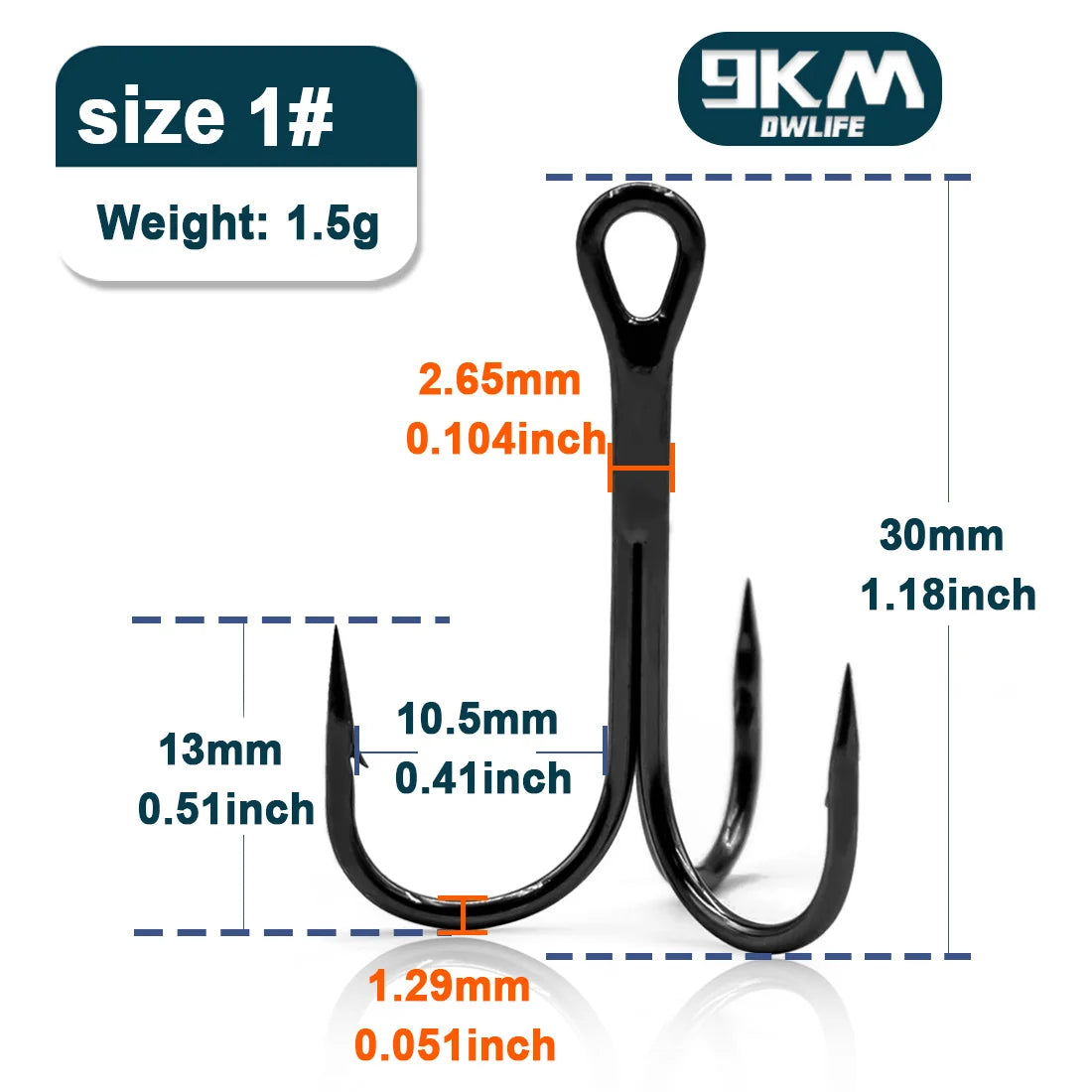 9KM High Carbon Steel Treble Fishing Hooks – Barbed Triple Hooks for Hard Lures & Saltwater Fishing
