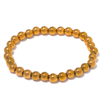 Yhpup Stainless Steel Beaded Elastic Bracelet – Waterproof Gold Tone Handmade Bangle, 3–6mm Unisex Daily Jewelry Wholesale Wristwear