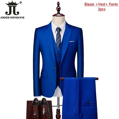 Men's 3 Piece Suit Set - Solid Color Formal Business Jacket Vest Pants Wedding Groom Party Tuxedo Outfit M-6XL