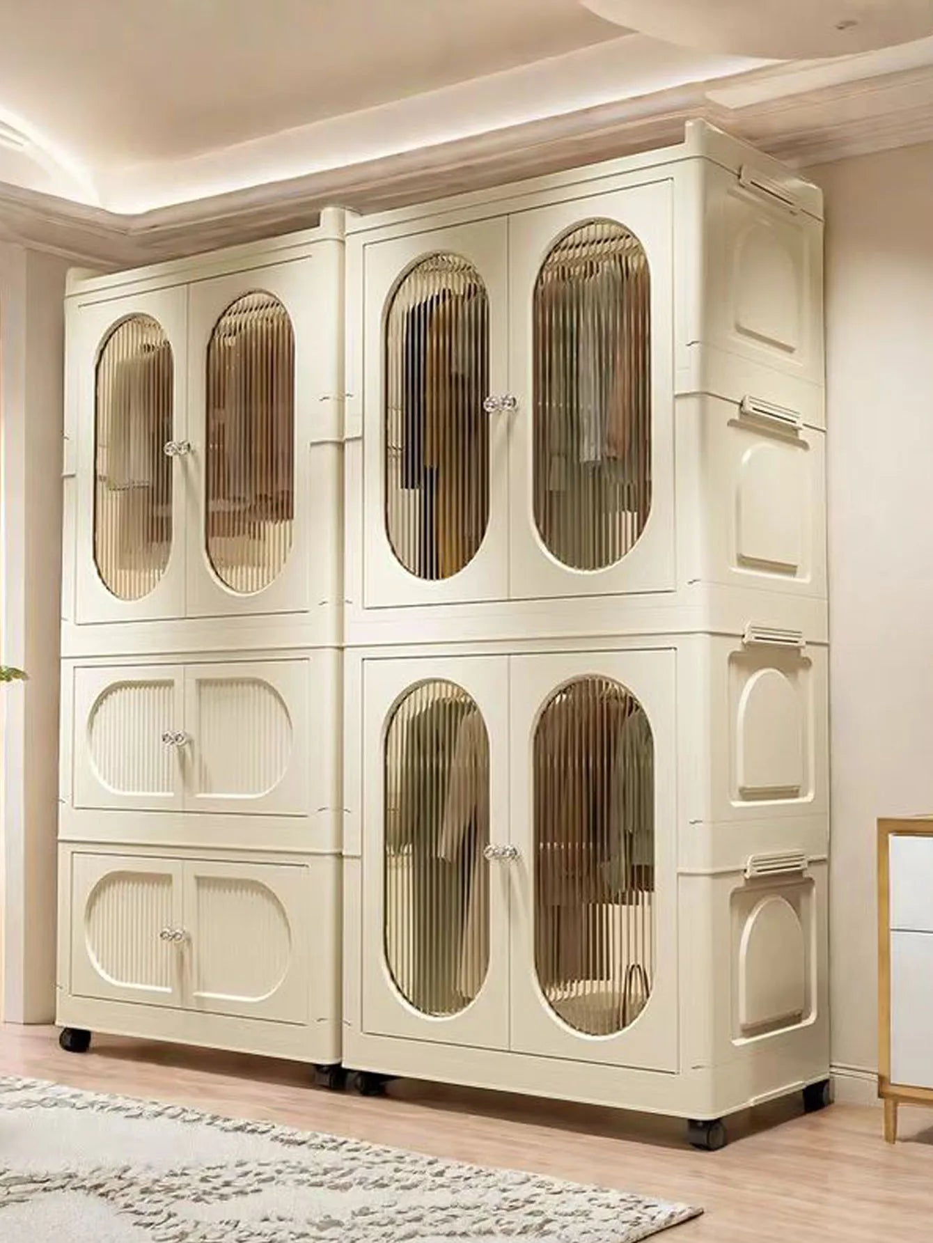 Foldable Storage Cabinet with Drawers – Dustproof Wardrobe Organizer for Home & Office