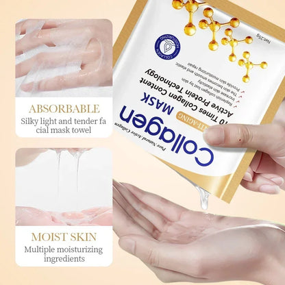 10pcs SADOER Collagen Face Masks – Anti-Wrinkle, Moisturizing & Brightening Skincare