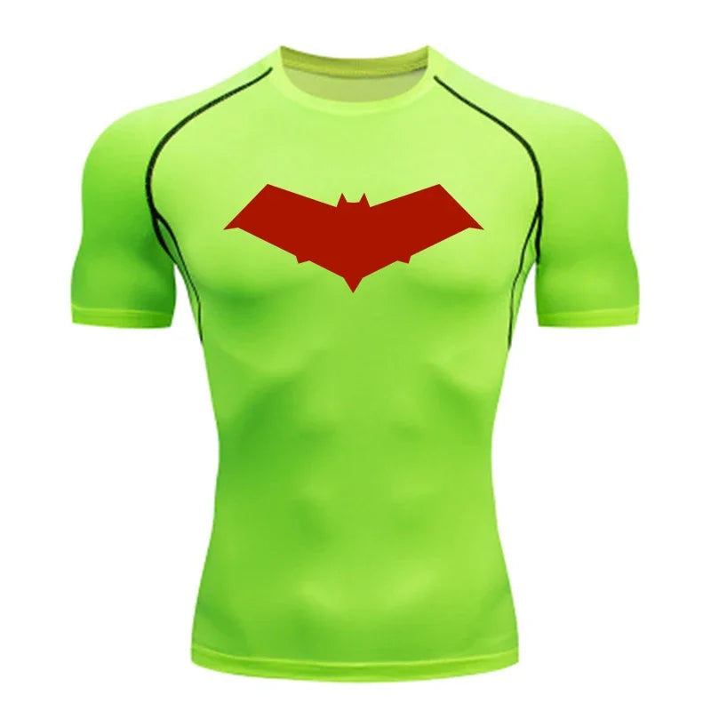 Men’s Summer Casual Compression T-Shirt — Quick-Dry Bat Print Fitness, Gym, MMA Rashguard Workout Tee