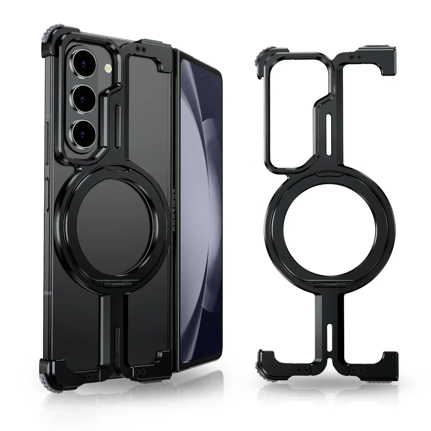 Eary Z Fold 6/5 Case with Magnetic Stand – MagSafe-Compatible Frameless Metal Bumper Cover for Samsung Galaxy with Wireless Charging Support