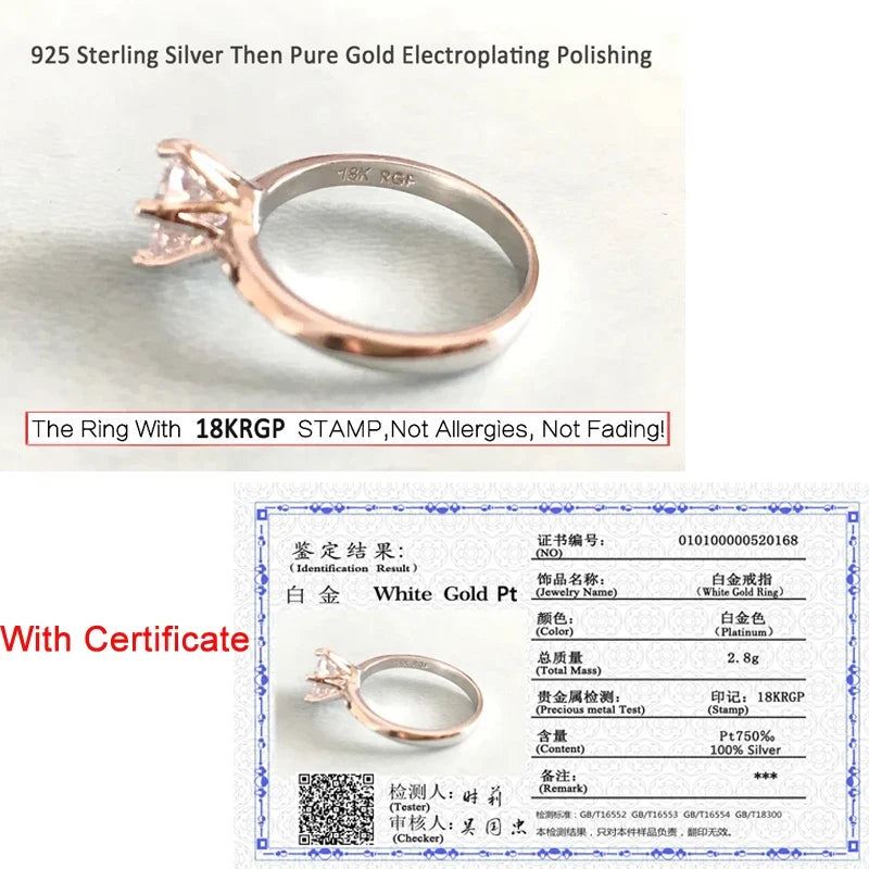 18K White Gold Color Solitaire Ring - 2 Carat Zirconia Diamond Style Wedding Band Luxury Jewelry for Women