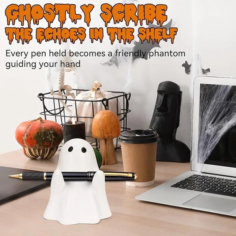 Cute Halloween Ghost Pen Holder – Little Ghost Statue Pencil Stand, Home & Office Desktop Decoration