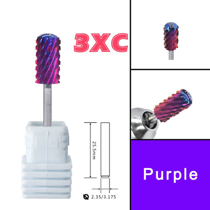 RolinStar 6.6 Purple Tungsten Carbide Nail Drill Bit – Dual-Hand Use, Large Round Top Barrel for Powder Removal