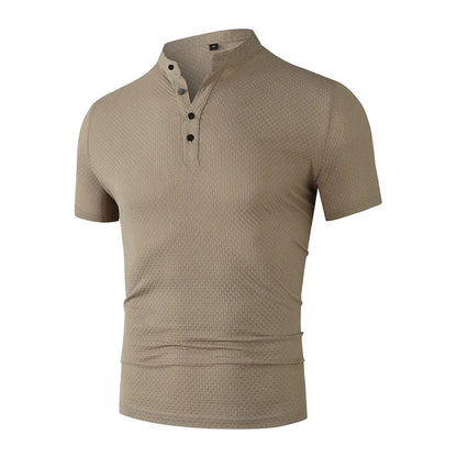 Men's Business Casual Polo Shirt - Short Sleeve Breathable Summer Top with Floral Detail