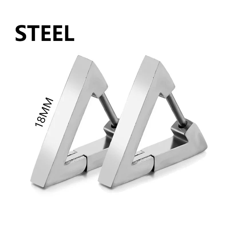 Stainless Steel Triangle Earrings - Unisex Punk Rock Geometric Push-Back Jewelry for Men & Women