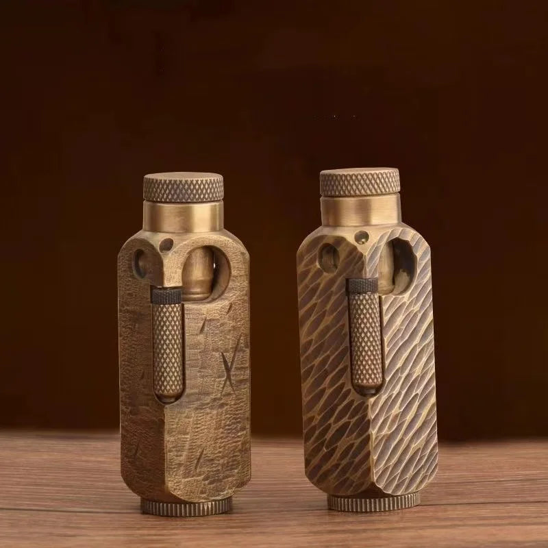 Handmade Brass Carved Trench Kerosene Lighter – Vintage Flamidor Gasoline Lighter, Heavy Men's Smoking Gift Collection
