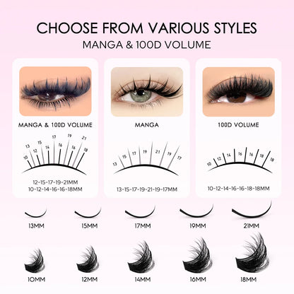 WOSHEER Lash Clusters Kit – Spiky Volume Individual Eyelash Extensions DIY Manga-Style Faux Mink Cluster Lashes